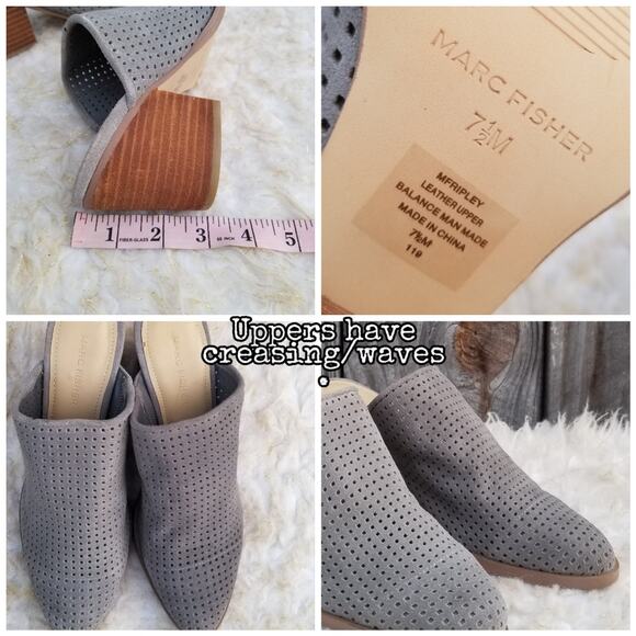 Gray Suede Mule Marc Fisher Ripley Size 7.5 Chunky Heeled Slide Leather - Picture 7 of 13